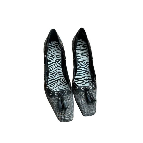 Vintage Enzo Angiolini Women tweed Fringe Leather High Pump Heels Size 10 - Picture 2 of 11